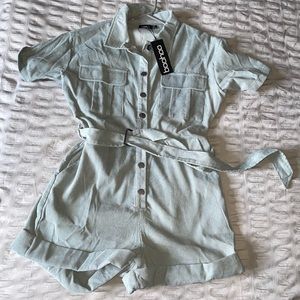 Boohoo Utility Cord Material Romper with Belt New with tags